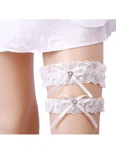 Garters & Garter Belts Sexy Rhinstones Lace Wedding Garters for Party Prom Throw Garter Set 2 Pcs - Ivory2 - CI18UNOYW8O $10.21