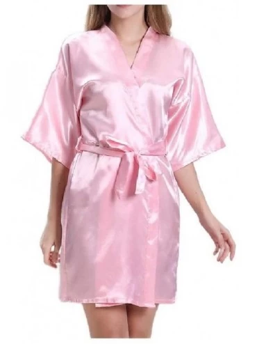 Robes Women Cardigan Smoking Jacket Cover Ups Nightshirt Charmeuse Robe Pink L - Pink - CP19DCT7Y6O $44.77