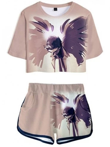 Sets Supernatural Forces Women's Midriff-Revealing Short-Sleeved Sexy Shorts Set Summer - F the Style - CO18TAM5QR8 $35.39