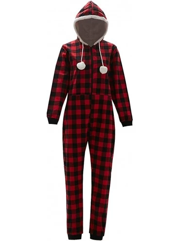Sets Women's Hoodie One Piece Pajamas- Thermal Long Sleeve Onesie Sleepwear - Red/Black - C718A9337ME $49.69
