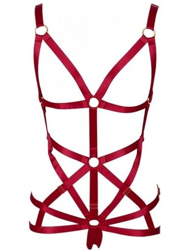 Bras Women's Body Harness Bra Set Carnival Garter Set Elastic Hollow Top Bra Punk Gothic Dance Costume - Wine Red-n0010 - CE1...