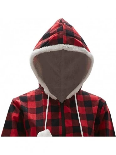 Sets Women's Hoodie One Piece Pajamas- Thermal Long Sleeve Onesie Sleepwear - Red/Black - C718A9337ME $21.10