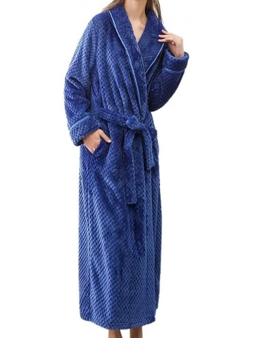 Robes Plush Fleece Robe with Hood-Winter Warm Thick Kimono Long Bathrobe Housecoat Full Length - Blue - C518Z6Y9XSZ $58.31