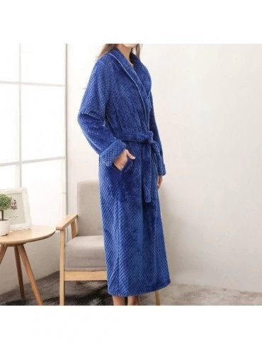 Robes Plush Fleece Robe with Hood-Winter Warm Thick Kimono Long Bathrobe Housecoat Full Length - Blue - C518Z6Y9XSZ $31.10