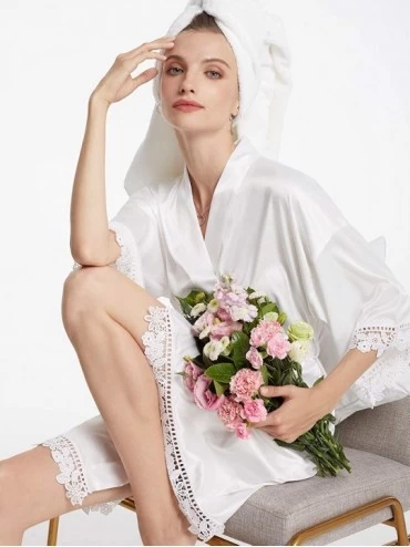 Robes Silky Bridesmaid Robes for Women Lightweight Kimono Bathrobe Sleepwear for Wedding Party - White (Maid of Honor) - C019...
