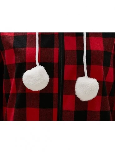 Sets Women's Hoodie One Piece Pajamas- Thermal Long Sleeve Onesie Sleepwear - Red/Black - C718A9337ME $21.10