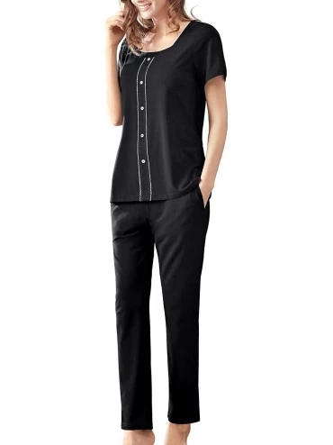 Sets Womens Pajamas Set Short Sleeve Sleepwear Tunic Top & Capri Pants Loungewear Pjs Sets - Black (Bamboo Fiber) - C7192S7X9...