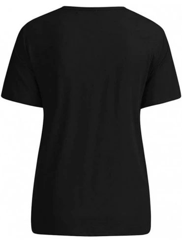 Slips Women's Valentine's Day Casual Heart Print Slim Short Sleeve T-Shirt Top - Black - CL1945DS3RU $10.85