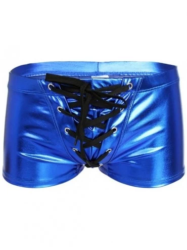 Bikinis Mens Wet Look Drawstring Boxer Briefs Swimwear Bikini Trunks - Blue - CL1858LYAC4 $23.14