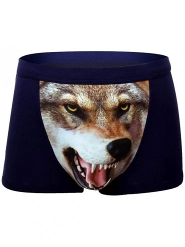 Boxer Briefs Fashion Men's Wolf Head 3D Print Mid Rise Cotton Boxer Briefs Underwear Mens Soft Breathable Underpants - Dark B...