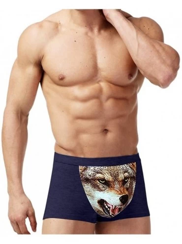 Boxer Briefs Fashion Men's Wolf Head 3D Print Mid Rise Cotton Boxer Briefs Underwear Mens Soft Breathable Underpants - Dark B...