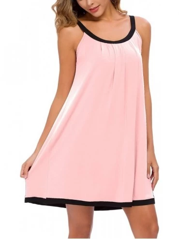 Nightgowns & Sleepshirts Women Cotton Sleeveless Tank Nightgowns Wide Strap Chemise Full Slip Sleep Dress - Pink - CQ1992IZW9...