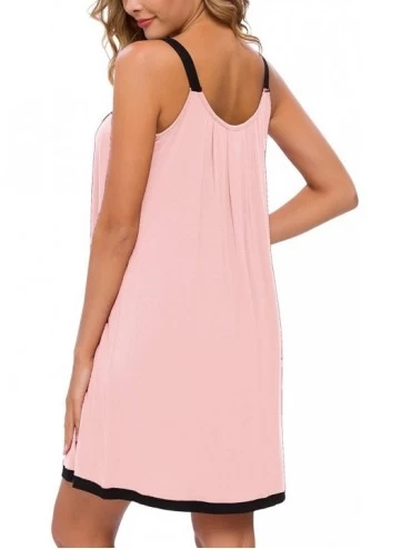 Nightgowns & Sleepshirts Women Cotton Sleeveless Tank Nightgowns Wide Strap Chemise Full Slip Sleep Dress - Pink - CQ1992IZW9...