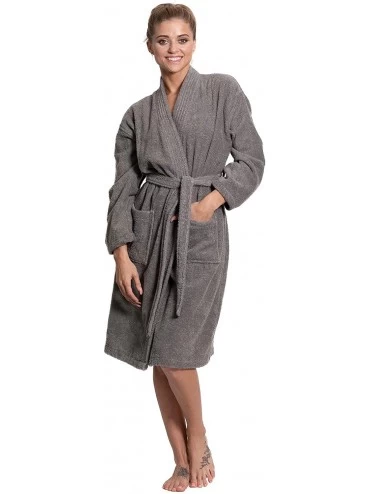 Robes Women's Terry Cloth Robe Turkish Cotton Terry Kimono Collar - Gray - CE189K9SKEI $67.49