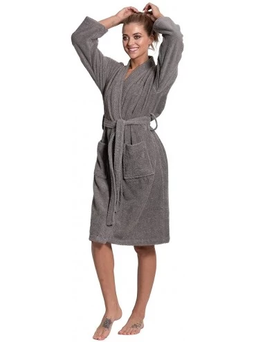 Robes Women's Terry Cloth Robe Turkish Cotton Terry Kimono Collar - Gray - CE189K9SKEI $40.13