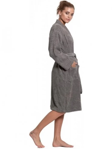 Robes Women's Terry Cloth Robe Turkish Cotton Terry Kimono Collar - Gray - CE189K9SKEI $40.13