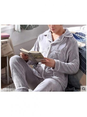Sleep Sets Pajama Men's O-Neck Long Sleeve Coral Fleece Pyjamas Stripe Lounge Plus Size - 2 - C218S9WCZA6 $84.07