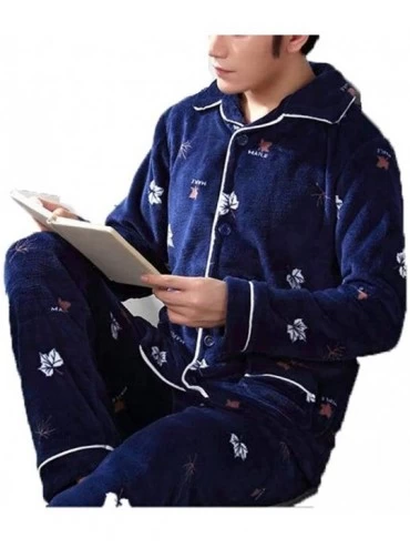 Sleep Sets Pajama Men's O-Neck Long Sleeve Coral Fleece Pyjamas Stripe Lounge Plus Size - 2 - C218S9WCZA6 $45.50
