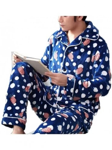 Sleep Sets Pajama Men's O-Neck Long Sleeve Coral Fleece Pyjamas Stripe Lounge Plus Size - 2 - C218S9WCZA6 $45.50
