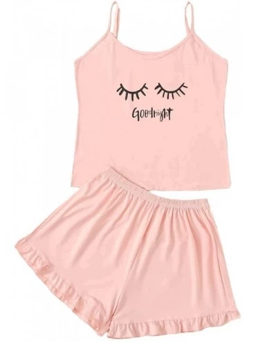 Sets Women's Summer Cloud Print Cami Top and Shorts Pajamas Set Nightwear - Baby Pink - CU199L926NZ $24.61