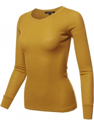 Thermal Underwear Women's Casual Solid Basic Crew Neck Long Sleeves Thermal Top - Aawtel0016 Mustard - CM18AUSZ4YS $25.84