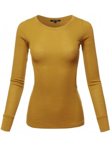 Thermal Underwear Women's Casual Solid Basic Crew Neck Long Sleeves Thermal Top - Aawtel0016 Mustard - CM18AUSZ4YS $11.20