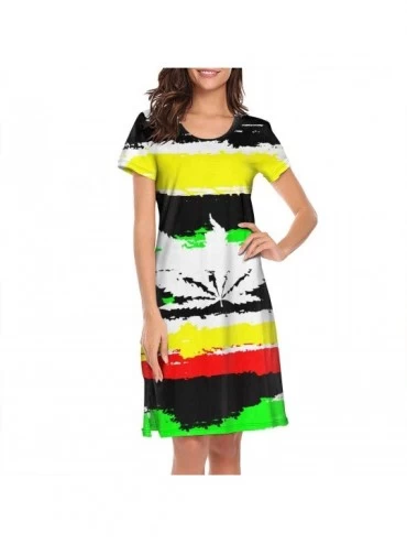 Tops Crewneck Short Sleeve Nightgown Aircraft Printed Nightdress Sleepwear Women Pajamas Cute - Cannabis Flag Weed - CS18X523...