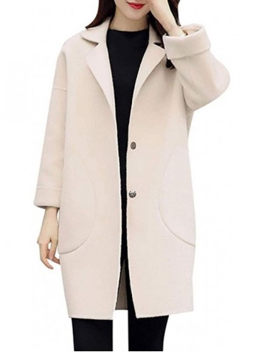 Thermal Underwear Women's Fashion Coat Notch Lapel Single Breasted Mid-Long Wool Blend - Beige - CX18ZH5OE96 $78.78