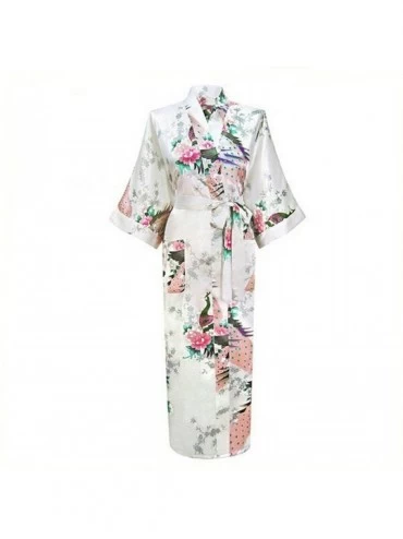 Robes Long Style Loose Japanese Yukata Dress Sleepwear Oriental Kimono Haori Chinese Qipao Nightgown Robe - Yellow - CI1938GO...