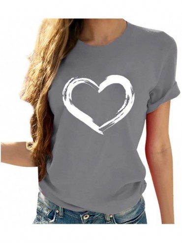 Thermal Underwear Women's Heart T-Shirt Casual Basic Short Sleeve Tee Shirts Relaxed-Fit Crew Neck Loose Blouse - Gray - CB19...