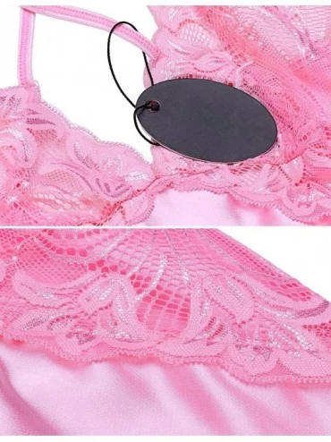 Baby Dolls & Chemises Women Sexy Lingerie Sheer Satin Chemise Slip Sleepwear Nightgown with G-String - Pink - CO18HLAKGC8 $20.50