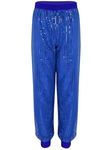 Bottoms Women's Glitter Sequins Harem Hip Hop Dance Pants Stretch Long Trousers Dancewear - Blue - C218OSUU00Z $34.98