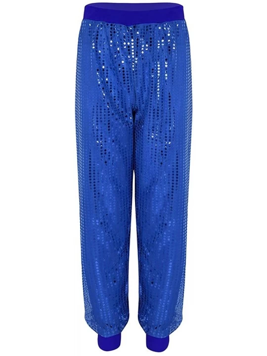 Bottoms Women's Glitter Sequins Harem Hip Hop Dance Pants Stretch Long Trousers Dancewear - Blue - C218OSUU00Z $16.57