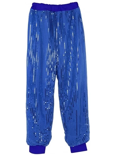Bottoms Women's Glitter Sequins Harem Hip Hop Dance Pants Stretch Long Trousers Dancewear - Blue - C218OSUU00Z $16.57