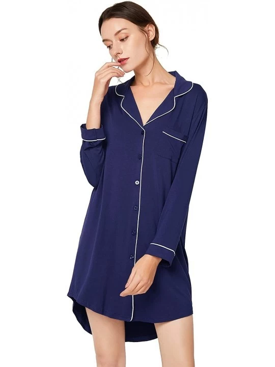 Nightgowns & Sleepshirts Womens Nightgown Button Down Nightshirt Long Sleeve Boyfriend Sleep Shirt Pajama Dress Sleepwear Nig...