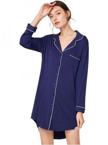 Nightgowns & Sleepshirts Womens Nightgown Button Down Nightshirt Long Sleeve Boyfriend Sleep Shirt Pajama Dress Sleepwear Nig...