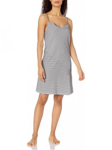 Nightgowns & Sleepshirts Women's Chemise W/ Cowl Neck & Front Seam - White Black Stripe - CU18ARKWQ3C $57.31