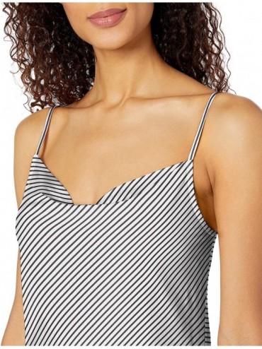 Nightgowns & Sleepshirts Women's Chemise W/ Cowl Neck & Front Seam - White Black Stripe - CU18ARKWQ3C $55.33