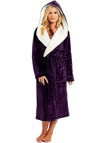 Robes Soft & Cosy Hooded Dressing Gown Winter Plush Lengthened Shawl Ladies Bathrobe Home Robe - Purple - CJ193XU3EKZ $19.91