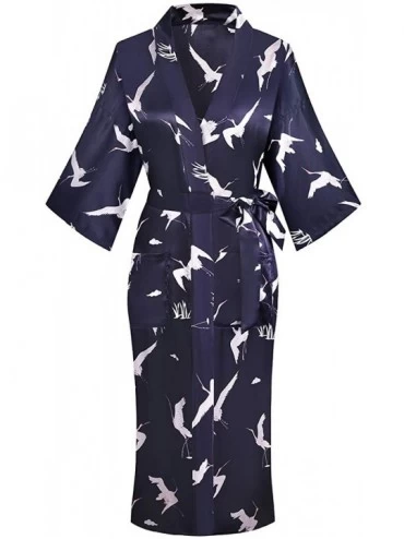 Robes Women's Kimono Robes Kimono Imitation Silk Sleepwear Long Lightweight Nightgown - Purple/Crane - CF18YZY7NYC $21.60