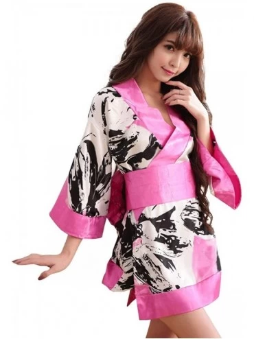Robes Women's Sexy Kimono Lingerie Pink Blossom Pattern Mini Kimono Dress Nightgown Bathrobe Short Yukata with OBI Belt - 22p...