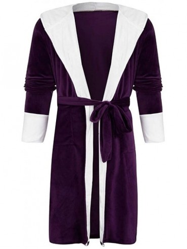 Robes Soft & Cosy Hooded Dressing Gown Winter Plush Lengthened Shawl Ladies Bathrobe Home Robe - Purple - CJ193XU3EKZ $57.72