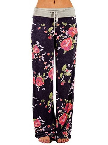 Bottoms Womens Comfy Pajama Pants Floral Print Casual Drawstring Palazzo Wide Leg Lounge Pants High Waist Trousers 8 Brown - ...