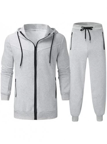 Thermal Underwear Two Piece Suit Sports Suit Tracksuit Men's Autumn Print Zipper Sweatshirt Hooded Top Pants Sets - Gray - C8...