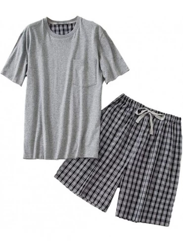 Sleep Sets Mens Classic Pajamas Set Cotton Knit Soft Crew Neck Short Sleepwear Lounge Set - Grey - CU19883YCGU $53.42