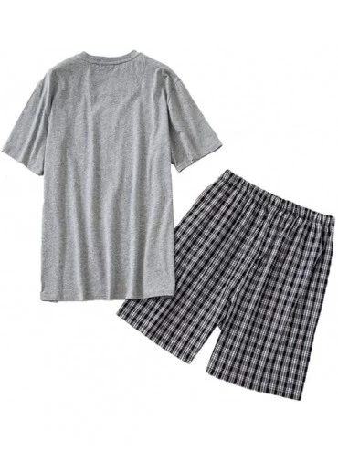 Sleep Sets Mens Classic Pajamas Set Cotton Knit Soft Crew Neck Short Sleepwear Lounge Set - Grey - CU19883YCGU $27.75
