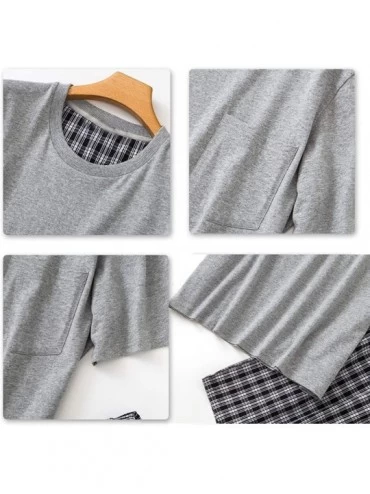 Sleep Sets Mens Classic Pajamas Set Cotton Knit Soft Crew Neck Short Sleepwear Lounge Set - Grey - CU19883YCGU $27.75