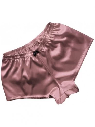 Sets Lingerie Short Sleepwear for Women V Neck Lace Satin Striped Camisole Pajamas Sleepwear Bowknot Shorts Set Brown - C3194...