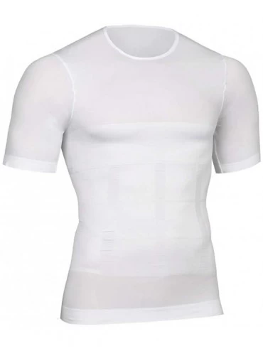 Undershirts Mens Slimming Body Shaper Vest Shirt Abs Abdomen Slim - White2 - C318R4Q3XO0 $21.11