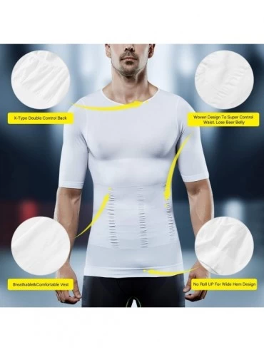 Undershirts Mens Slimming Body Shaper Vest Shirt Abs Abdomen Slim - White2 - C318R4Q3XO0 $10.83